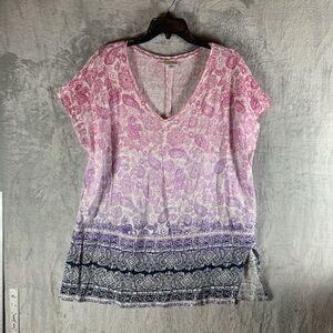 J Jill Women's Top XL Love Linen 100% Tunic Ombre Short Sleeve Paisley